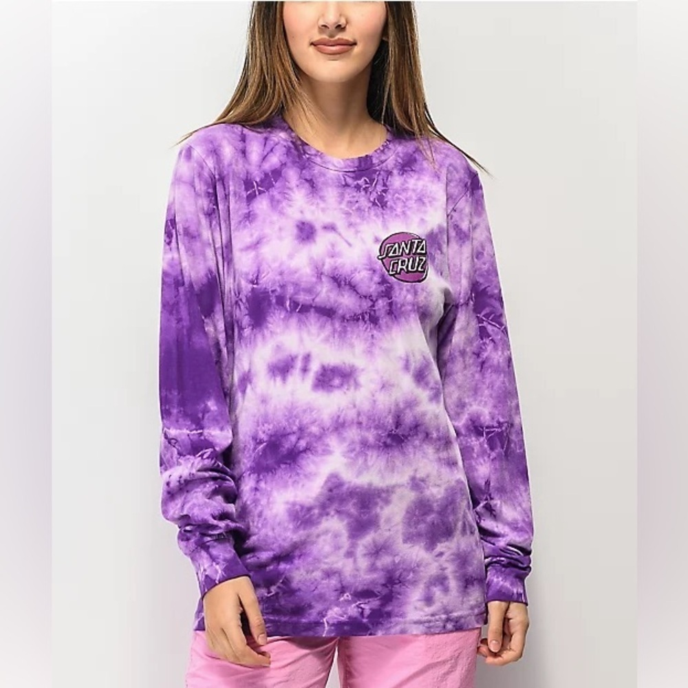 Santa Cruz Skateboards Women’s Purple Tie Dye Logo Long Sleeve Size Small